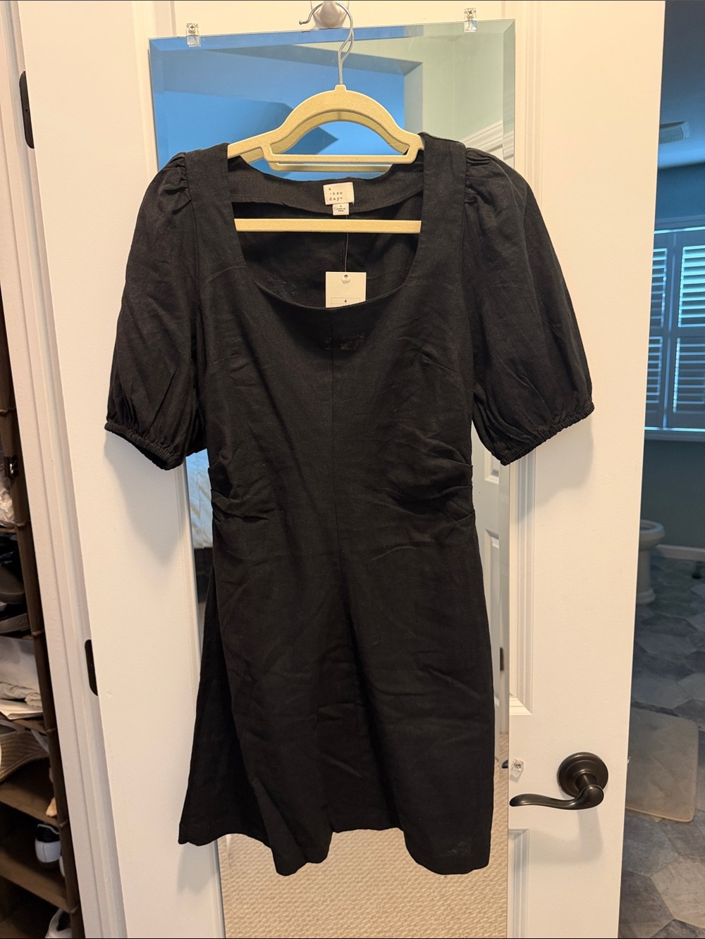 A New day Black Puff Sleeve Square Neck Dress